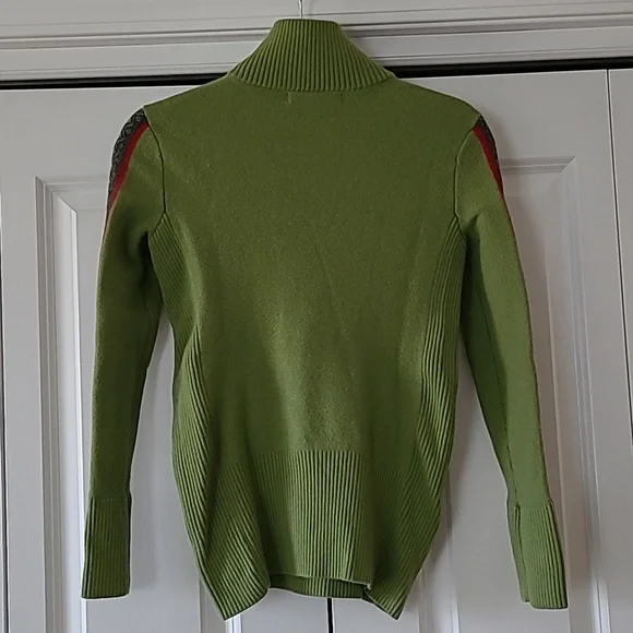 Eddie Bauer Green w/Red & Gray Nordic Knitted Pattern on Sleeves & Front Zip Med - Picture 2 of 6